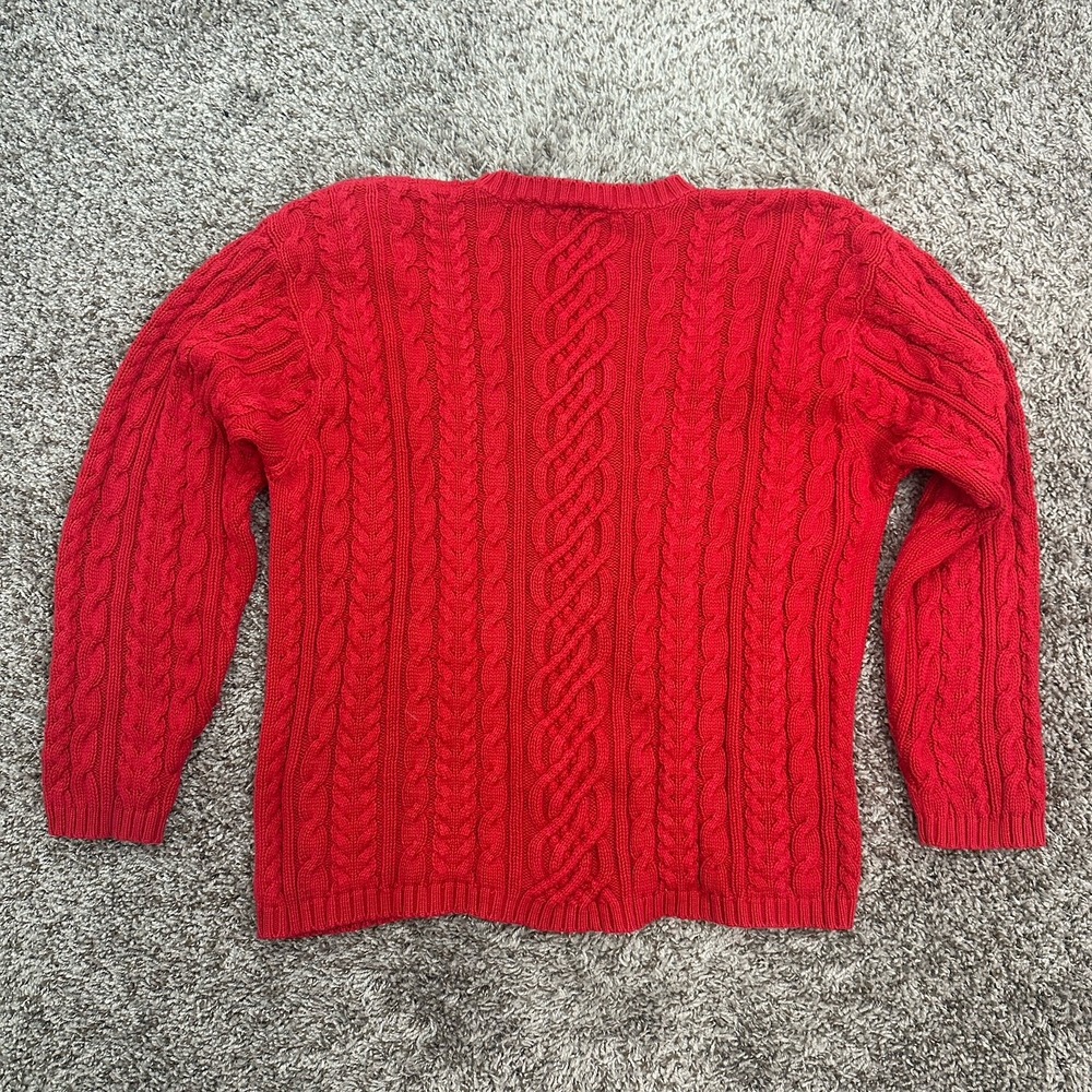 Vintage Womens Cable-Knit Red Sweater 100% Cotton Preppy Sz Large - Picture 4 of 7